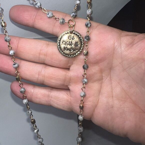 Cato Double Strand Bead and Stone Charm “Be Still and Know” Necklace - Picture 9 of 9